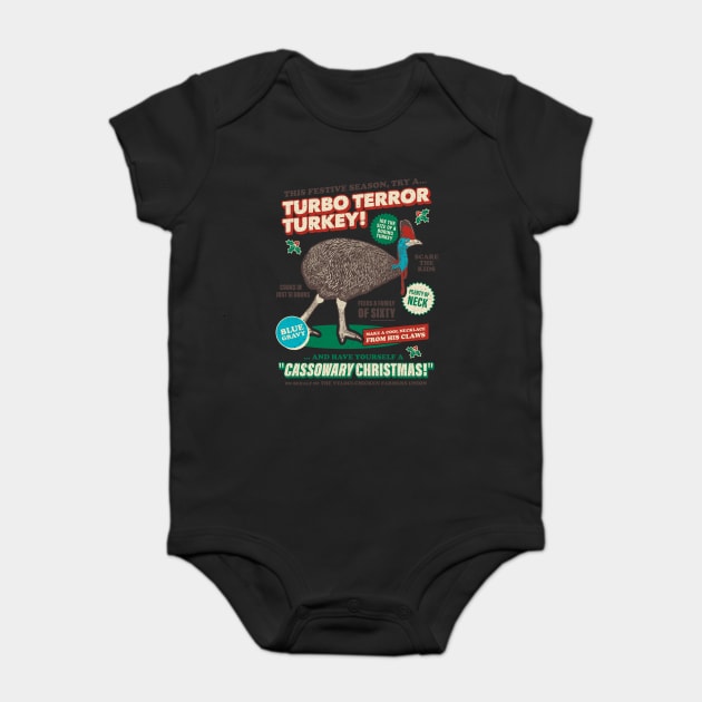 Cassowary Christmas Turbo Terror Turkey Baby Bodysuit by dumbshirts